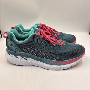 Hoka One Clifton 4 Running Shoes Woman’s 10 Blue Green Teal White 1016724 BCCM